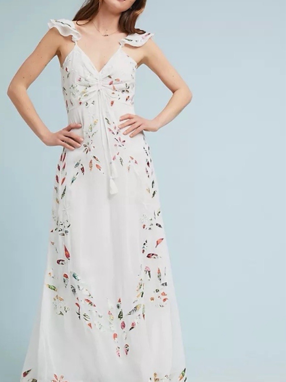 FARM Rio White Maxi Dress with Multicolor Floral Embroidery